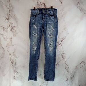 BKE Jeans Mens 28 X 30 Blue Alec Light Wash Straight Leg Skinny Distressed